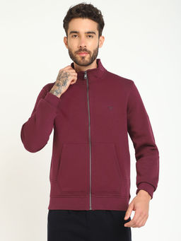 Guess - Men's Maroon Solid Regular Fit High Neck Jacket