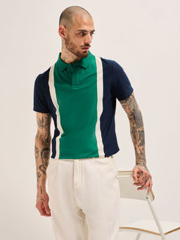 The Bear House - Men's Regular Multi-Colour Cotton Colorblock Polo T-Shirt