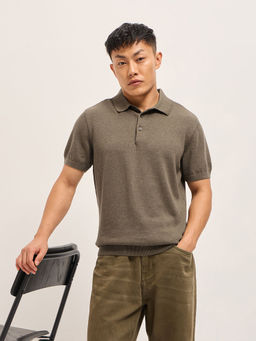 The Bear House - Men's Regular Fit Brown Cotton Casual Polo T-Shirt