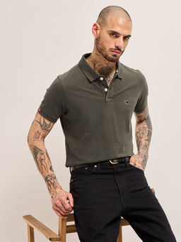 The Bear House - Men's Regular Grey Cotton Solid Polo T-Shirt