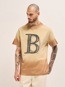 The Bear House - Men's Oversized Brown Cotton Letter Graphic T-Shirt