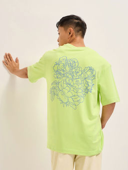 The Bear House - Men's Oversized Fit Green Cotton Casual T-Shirt