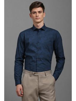 Louis Philippe - Men Navy Blue Super Slim Fit Printed Full Sleeves Formal Shirt