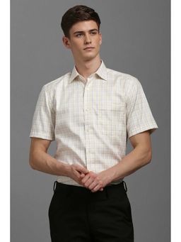 Louis Philippe - Men Yellow Classic Regular Fit Checks Half Sleeves Formal Shirt