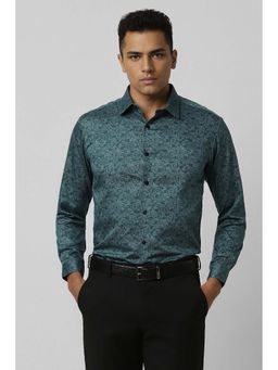 Van Heusen - Men Green Slim Fit Printed Full Sleeves Formal Shirt