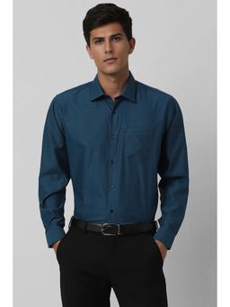 Van Heusen - Men Blue Regular Fit Textured Full Sleeves Formal Shirt