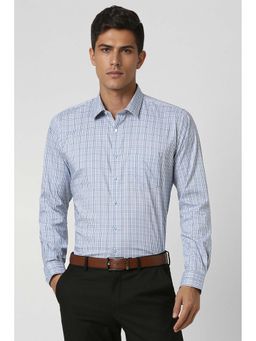 Van Heusen - Men Blue Slim Fit Checks Full Sleeves Formal Shirt