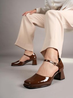 Drop Bold - Brown Square Toe Mary Jane Block Sandal Heels for Women