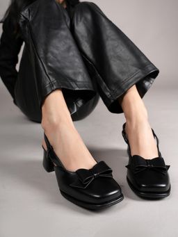 Drop Bold - Black Square Toe Mary Jane Block Sandal Heels for Women