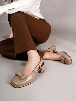 Drop Bold - Beige Square Toe Mary Jane Block Sandal Heels for Women