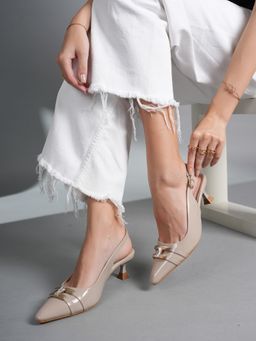 Drop Bold - Beige Pointed Toe Sandal Heels for Women