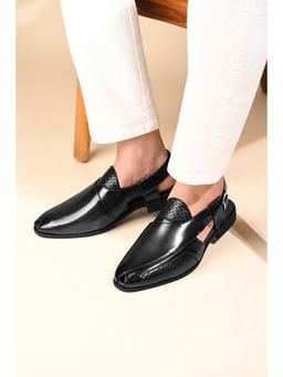 Louis Stitch - Jet Black Comfortable Ethnic Roman Sandals