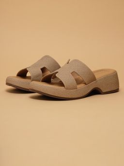 ERIDANI - Leo Beige Textured Sandal Heels