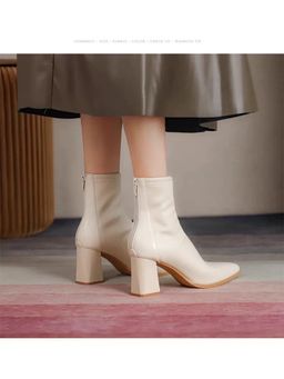 MISS MOSA BY AKANKSHA - Beige Noelia Short Leather Pointed Casual Boots