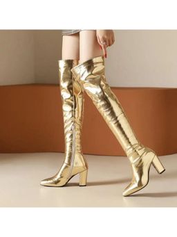 MISS MOSA BY AKANKSHA - Over The Knee Patent Leather Premium Metallic Gold Casual Boots