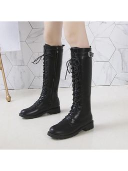 MISS MOSA BY AKANKSHA - Black Samai Lace-Ups Casual Boots