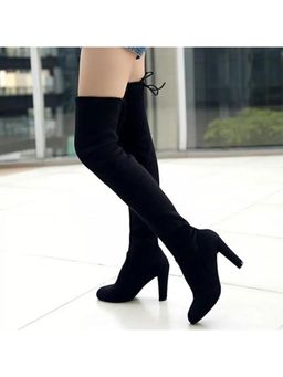 MISS MOSA BY AKANKSHA - Black Luxury Suede Heels Casual Boots