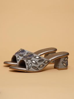 ERIDANI - Vani Gunmetal Grey Embellished Sandal Heels