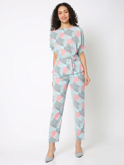 Not So Pink - Blue Printed Co-Ord with Tie Up Detailing (Set of 3)