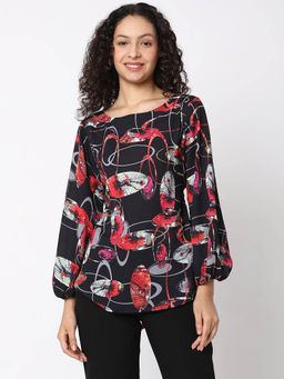Not So Pink - Black Printed Full Sleeves Top