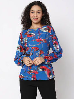 Not So Pink - Printed Blue Full Sleeve Top