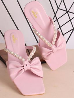 Aroom - Pink Trendy Pearl Strap Flats