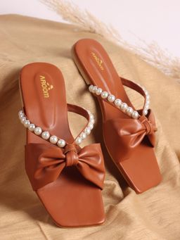 Aroom - Tan Trendy Pearl Strap Flats