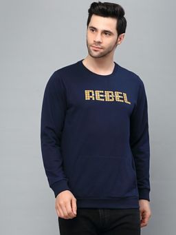 RIGO - Men Navy Blue Crew Neck Printed Terry Sweatshirt