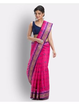 Angoshobha - Rani Pink Pure Cotton Taant Saree