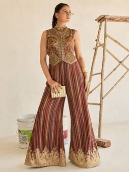 Colors Of Earth - Brown Embroidered Silk Sleeveless Co-Ord Set