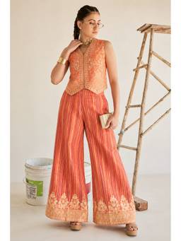 Colors Of Earth - Peach Embroidered Silk Sleeveless Co-Ord Set