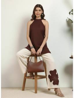 Deebaco - Brown Cotton Flex Solid Kurta and Palazzo