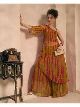 Deebaco - Multi-Color Chiffon Tie & Dye Kurta and Palazzo