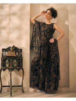 Deebaco - Black Chiffon Abstract Kurti and Palazzo with Dupatta