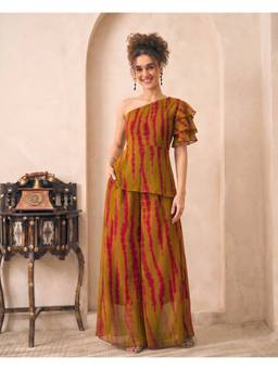 Deebaco - Multi-Color Chiffon Tie & Dye Tunic and Palazzo