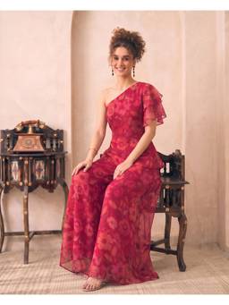 Deebaco - Magenta Chiffon Floral Top and Palazzo