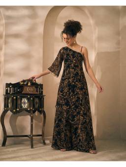 Deebaco - Black Chiffon Paisley Kurta and Palazzo