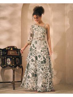 Deebaco - Multi-Color Chiffon Floral Kurta and Palazzo