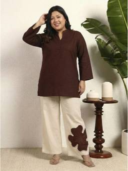 Deebaco - Brown Cotton Solid Kurta and Pant
