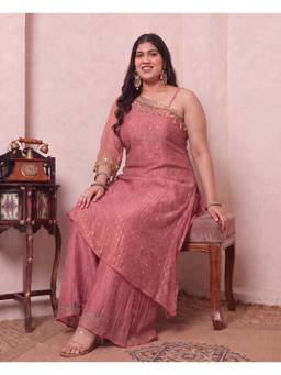 Deebaco - Pink Polyester Self Design Kurti and Palazzo