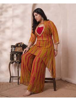 Deebaco - Multi-Color Chiffon Tie & Dye Kurti and Bustier with Palazzo