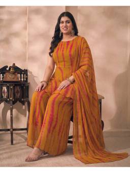 Deebaco - Olive Chiffon Tie & Dye Kurti and Palazzo with Dupatta