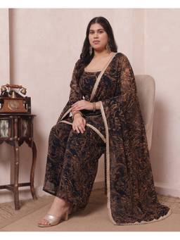 Deebaco - Black Chiffon Abstract Kurti and Palazzo with Dupatta