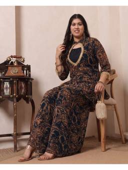 Deebaco - Black Chiffon Abstract Kurti and Bustier with Palazzo