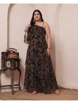 Deebaco - Black Chiffon Paisley Kurta and Palazzo
