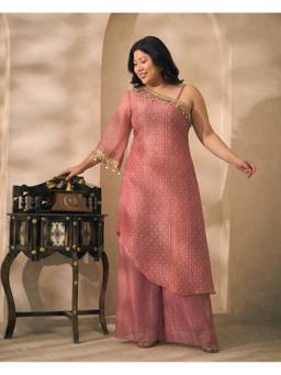 Deebaco - Pink Polyester Self Design Kurti and Palazzo