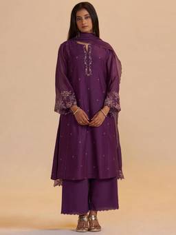 Ganga Fashions - Purple Festive Kurta and Palazzo with Dupatta