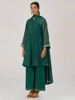 Ganga Fashions - Eden Green Festive Kurta and Palazzo with Dupatta