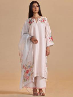 Ganga Fashions - Cream Festive Kurta and Palazzo with Dupatta