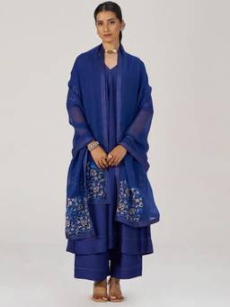 Ganga Fashions - Royal Blue Festive Kurta and Palazzo with Dupatta